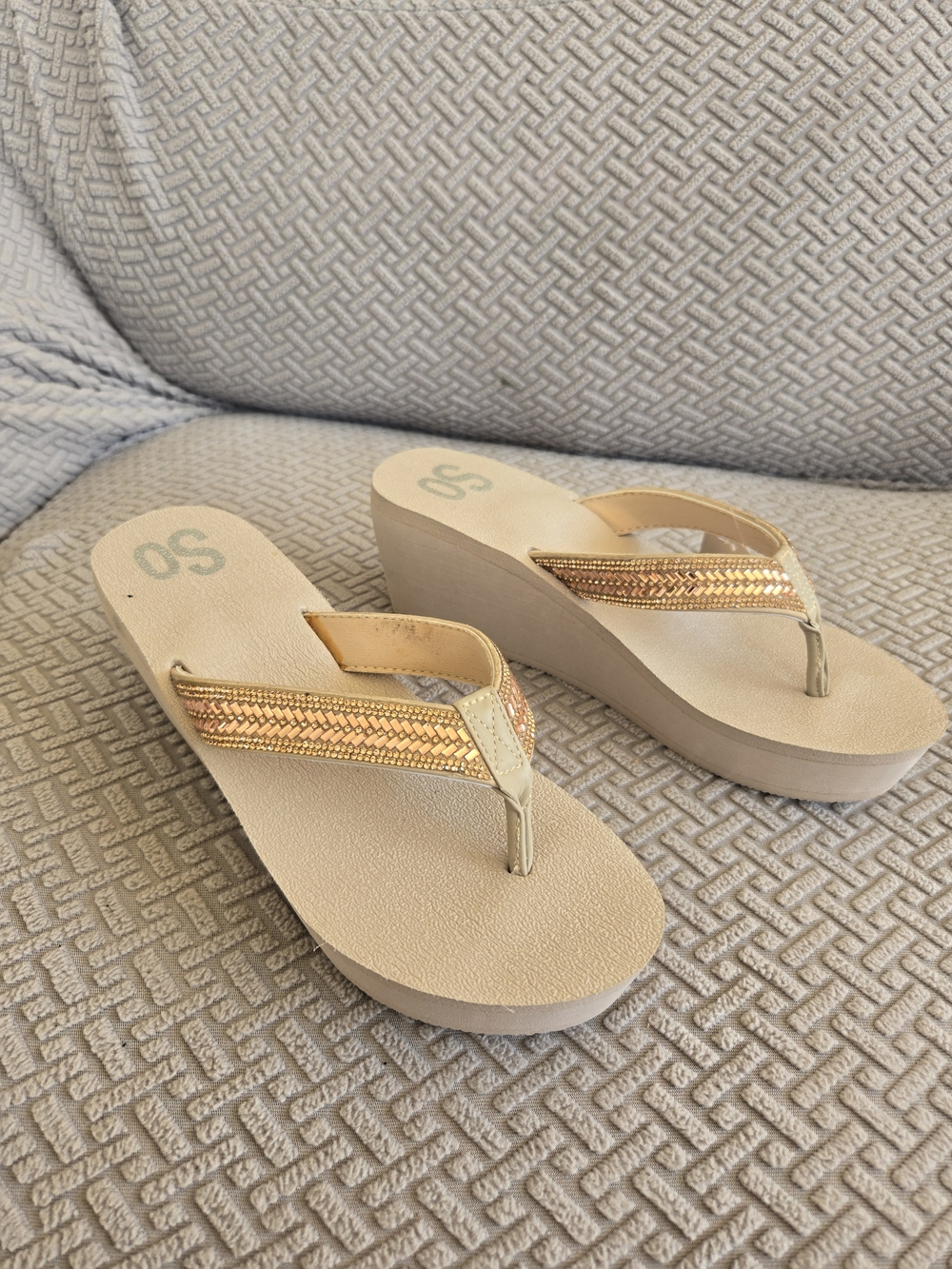 Gold Wedge Flip Flop Sandals - SO